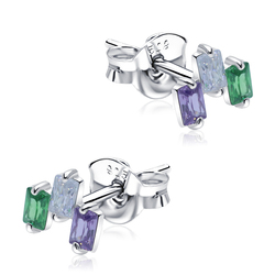 Rectangle CZ Stone Silver Ear Stud STS-5331